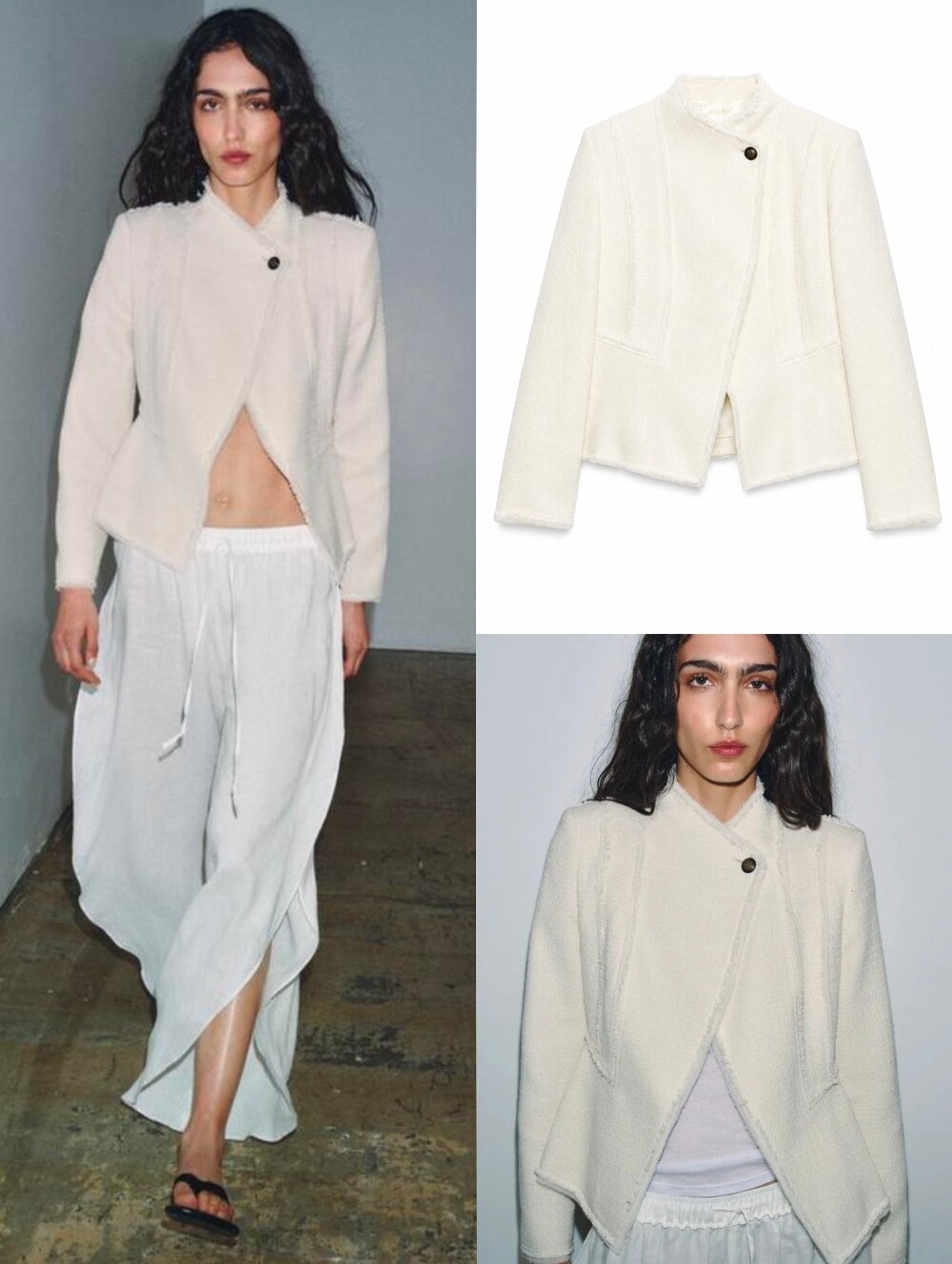 NWT ZARA COLLECTION Ivory Fringed Peplum Chic Blazer Jacket